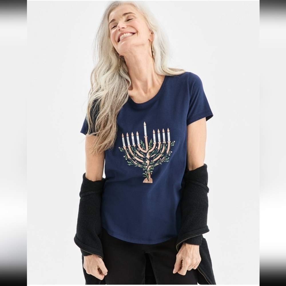 Style & Co Women's Holiday Memorah Graphic T-Shirt